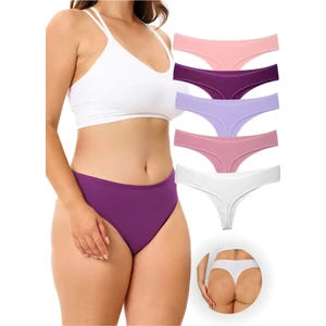 Alya Underwear Kadın Bato Tanga Pamuklu Külot- 5'li Paket  Renkli ( Fuşya, Somon, Lila, Gül Kurusu, Ekru )