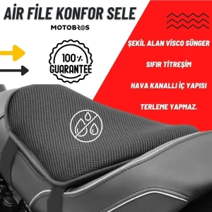 Motosiklet Airfile Konfor Sele, Mevsimlik Terletmez 3 Katmanlı Visco Süngerli