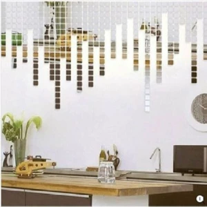 Major Selection Gümüş Pleksi Dekoratif Antre Banyo Süs Mozaik Ayna 200 Adet 3 x 3 cm