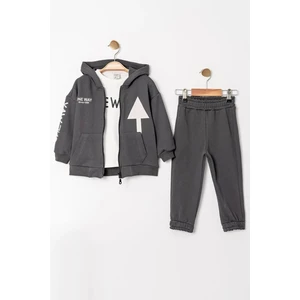 Gold Class Kidswear Kapüşonlu Fermuarlı Diyagonal 3 Parça Erkek Çocuk Eşofman Takımı