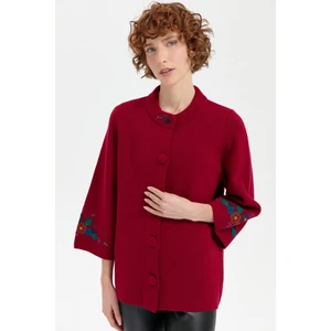 Desen Triko Kadın Dik Yaka Kolu ve Yakası Işlemeli Kısa Yün Ceket V.çürüğü