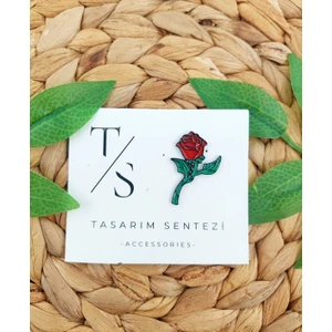 Tasarım Sentezi Rozet Metal Broş Yaka Okul Çantası Kıyafet Şapka Takı Aksesuar Kırmızı Gül Çiçek Rose Bitki Rosette
