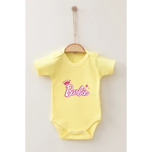 Pamuk Organik Barbie Desenli Kısa Kollu Body Badi Bebek Zıbın