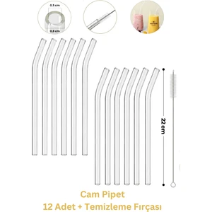 Mis Kitchen 12'li Cam Pipet ve Pipet Temizleme Fırçası, Kalın Cam Pipet