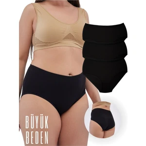 Alya Underwear Kadın Büyük Beden Yüksek Bel Külot Full Brief, 3'lü Paket Siyah