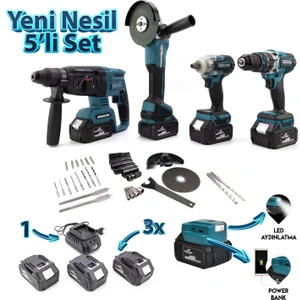 Beşli Set MK350 (Power Bank LED 13MM Ç.mandren+S.sıkma+Ş.spral+Ş.hilti)