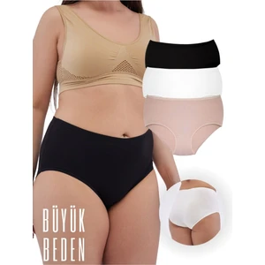 Alya Underwear Kadın Büyük Beden Yüksek Bel Külot Full Brief, 3'lü Paket Siyah Beyaz Ten