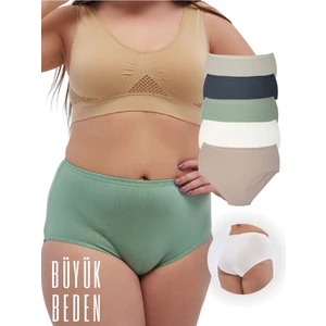 Alya Underwear Kadın Büyük Beden Yüksek Bel Külot Full Brief, 5'li Paket 5 Farklı Renk 1 Pakette