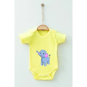 Pamuk Organik Fil Desenli Kısa Kollu Badi Bebek Zıbın