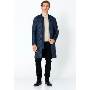 Erkek Regular Fit Kışlık Çok Cepli Çift Yön Fermuarlı Bomber Yaka Uzun Kapitone Şişme Mont