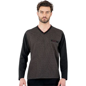 Pierre Cardin 6058 Erkek Uzun Kollu V Yakalı Pijama Takımı-Siyah