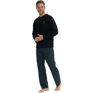 U.S. Polo Assn. 18853 Erkek Uzun Kollu Yakası Düğmeli Pijama Takım-Siyah