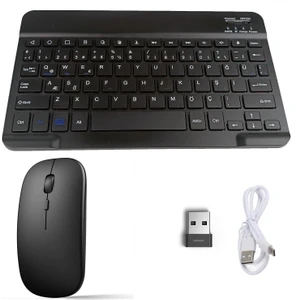 MT82 Kablosuz Bluetooth + USB Wifi Şarjlı Klavye Mouse Seti Ultra Ince Taşınabilir Türkçe Q Klavye