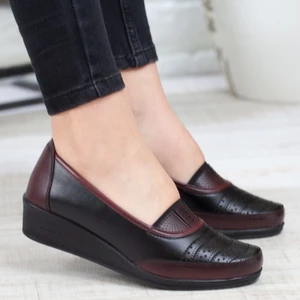 Kaof Shoes Kadın Bordo Klasik Ayakkabı Ortopedik Anne Ayakkabısı Anne Babet Ayakkabı Kadın Günlük Ayakkabı