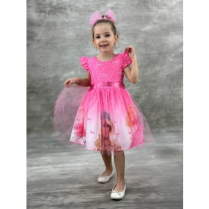 Barbie Pembe  Kız Çocuk Elbise