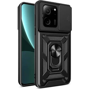 Xiaomi Mi 13T Kılıf Magnetik Standlı Kamera Korumalı Sürgülü Vega Kapak-Siyah