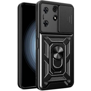 Tecno Spark 10 Pro Kılıf Magnetik Standlı Kamera Korumalı Sürgülü Vega Kapak-Siyah