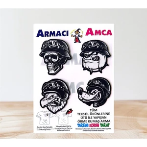 Armacı Amca Ütü Ile Yapışan 4 Adet Örme Kumaş Arma Yırtık Kapatıcı Pratik Yama Tekstil Patch Siyah Beyaz Kuzgın Pilotlar