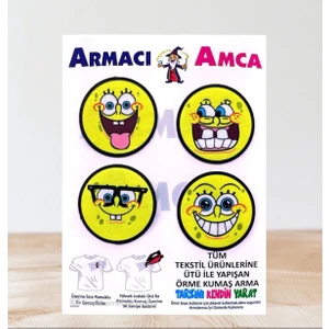 Armacı Amca Ütü Ile Yapışan 4 Adet Örme Kumaş Arma Yırtık Kapatıcı Pratik Yama Tekstil Patch Güle Neşeli Şımarık Emojiler