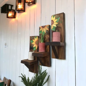 Dükkanı Hayalim Ahşap 3'lü Dekoratif Duvar Rafı Duvar Dekoru Duvar Çiçekliği Duvar Mutfak ve Balkon Süsü Ev Hediyesi ölçü 30*9 cm