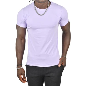 DeepSEA Lila Erkek/Unisex Slim Fit Dar Kesim Bisiklet Yaka Pamuklu Likralı Basic Tişört 1801131
