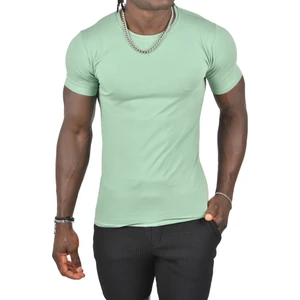 DeepSEA Yeşil Erkek/Unisex Slim Fit Dar Kesim Bisiklet Yaka Pamuklu Likralı Basic Tişört 1801131
