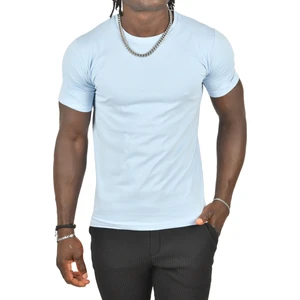 DeepSEA Açık Mavi Erkek/Unisex Slim Fit Dar Kesim Bisiklet Yaka Pamuklu Likralı Basic Tişört 1801131
