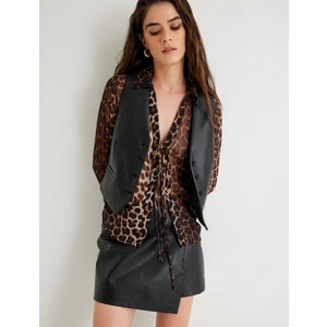 Suni Deri Yelek V Yaka Düğmeli Cepli