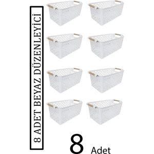 Krm Home 8 Adet Plastik Saplı Çok Amaçlı Dolap İçi Düzenleyici Organizer Sepet Beyaz