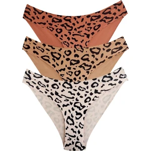 Basic Desenli Lazer Kesim Kadın Bikini Külot 3'lü Paket-2