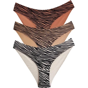 Basic Desenli Lazer Kesim Kadın Bikini Külot 3'lü Paket-1