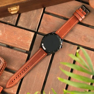 Samsung Galaxy Watch Deri Kordon Watch 4 5 6 7 Pro Watch 6 Classic 40MM 43MM 44MM 47MM Watch 5 / Watch 5 Pro 40 44 45 Watch 4 40 42 44 46MM 20MM Deri Kayış Taba