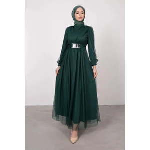 Cym Butik Kuşaklı Tül Tesettür Abiye