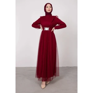 Cym Butik Kuşaklı Tül Tesettür Abiye