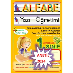 Okul Öncesi ve 1. Sınıf Okuma Yazma Yazı Öğretimi Alfabe Defteri Kitabı, Ana Sınıfı   Alfabe Kartları  2 li Set -  Anetil Sırasıyla 2 Adet