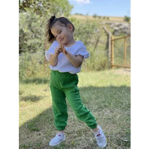 Kız Çocuk Müslin Pantolon Bluz Alt Üst Takım Pamuk Yeşil