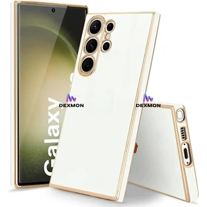 Samsung Galaxy S23 Ultra Silikon Kılıf Kamera Korumalı Arkası Renkli Kenarları Parlak Dore Tasarım Kapak