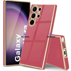 Samsung Galaxy S23 Ultra Silikon Kılıf Kamera Korumalı Arkası Renkli Kenarları Parlak Dore Tasarım Kapak