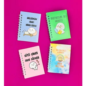 Mini 4'lü Mottolu Spiralli Defter
