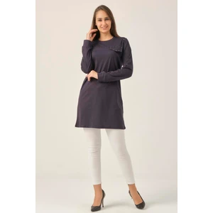 Darlin Moda Lacivert Taşlı Sıfır Yaka Tunik DM230