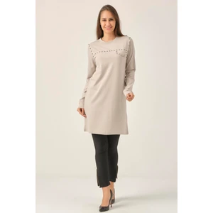 Darlin Moda Gri Taşlı Sıfır Yaka Tunik DM230