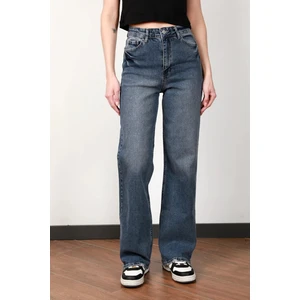 Mavi Tint Kar Yıkama Yüksek Bel LYC Kadın Wide Leg Jean - 2477