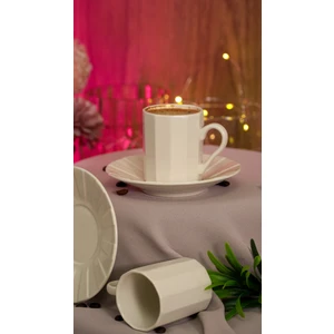 Heda Porselen Zümrüt 4 Parça 2 Kişilik Porselen Kahve Fincan Takımı Kırık Beyaz