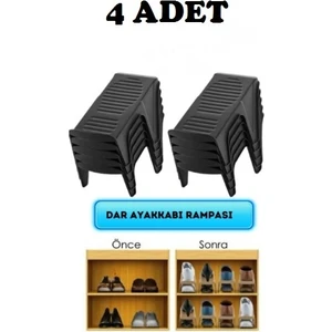 Barkofix Ayakkabı Rampası, 4'Lü Tekli Ayakkabı Düzenleme Ürünü Siyah, Dolap Içi Düzenleyici Organizer