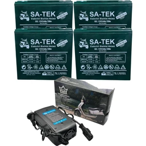 Satek 12V 24 Ah Elektrikli Bisiklet Aküsü 4'lü Set Jel Akü ve 48V 24AH Şarj Cihazı Seti