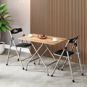Güzelkan Madeni Eşya 50X80 Atlantik Çam Katlanır Masa ve 2 Adet Sandalye Seti 1127