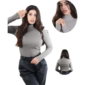 Alya Underwear Kaşkorse Tam Boğazlı Body Sweatshirt, Gri, M