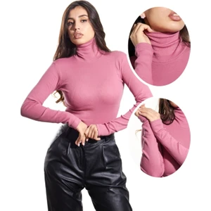 Alya Underwear Kaşkorse Tam Boğazlı Body Sweatshirt, Gül Kurusu, L