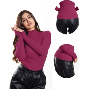 Alya Underwear Kaşkorse Tam Boğazlı Body Sweatshirt, Fuşya Melanj,  2xl