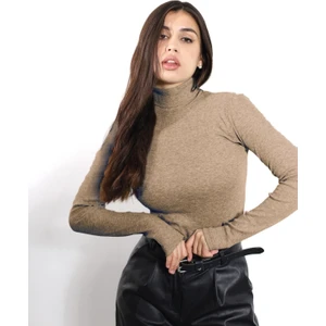 Alya Underwear Kaşkorse Tam Boğazlı Body Sweatshirt, Kahve Melanj,  S